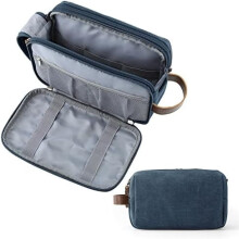 Toiletry Bag for Men, Canvas Travel Toiletry Organizer Dopp Kit Water-resistant Shaving Bag for Toiletries Accessories,Navy Blue-Large