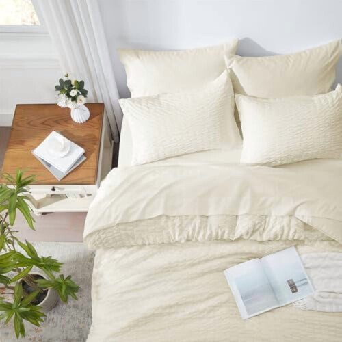Queen Comforter Set Pale Yellow Seersucker 7-Piece 2