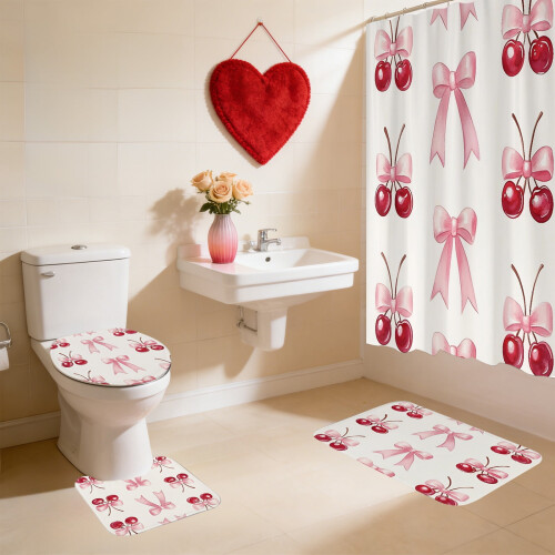 Ensemble rideau de douche Saint-Valentin avec serviettes et tapis de bain2 2