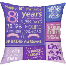 8th Birthday Pillow Covers Gifts for Girl Happy Birthday Decorations for 8 Year Old Girl Birthday Gift Ideas Throw Pillow Covers 18 x 18 inch