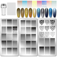 3pcs Classic Gradient Nail Stamping Plates – Heart, Star, Flower Designs – Compatible with All Nail Stamping Tools
