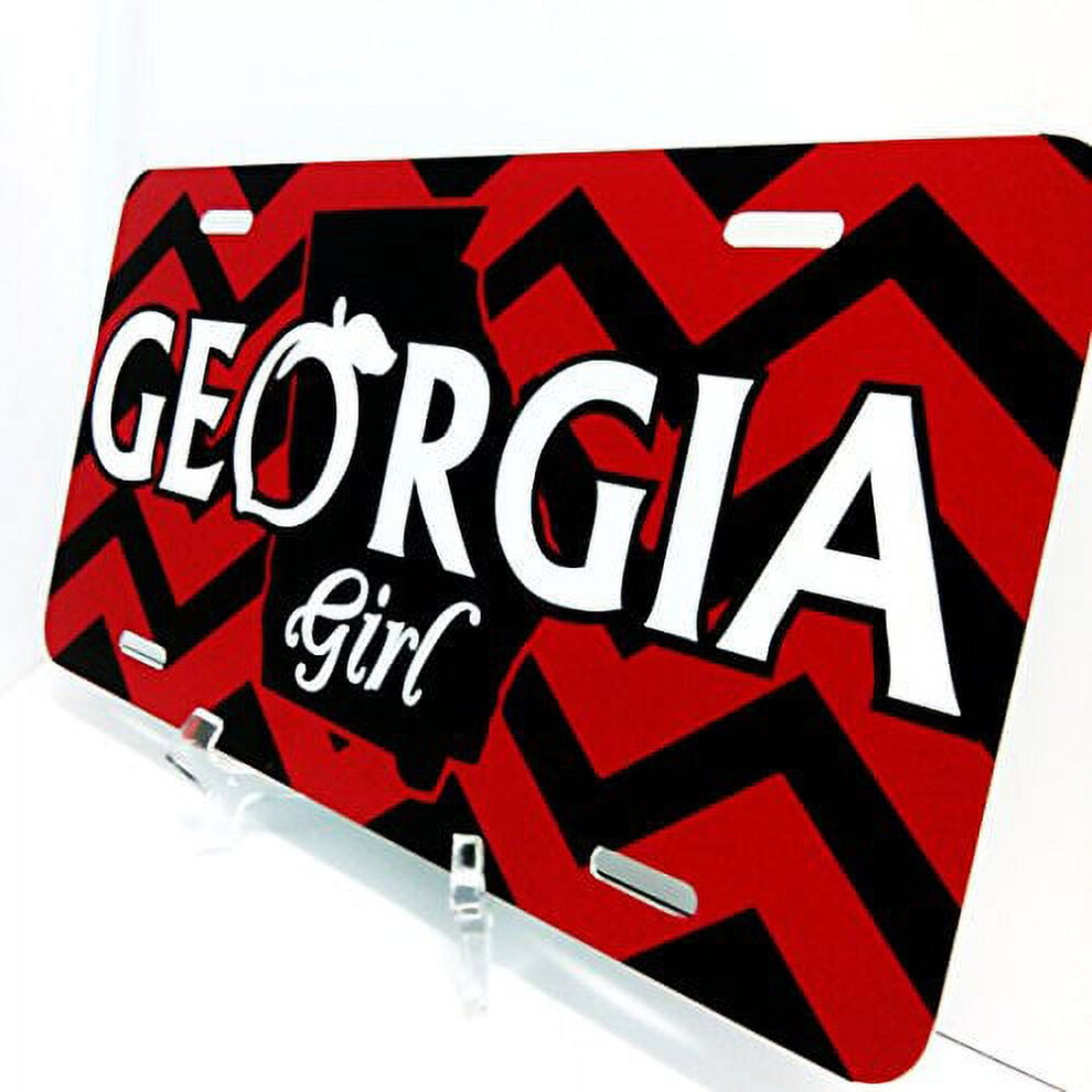 Jass Graphix Georgia Girl License Plates & Car Tags For Bulldog Fans Â Custom Aluminum With Chevron Stripes & Logo Peach 9085618249226