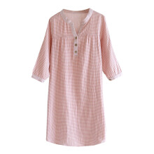 Damen-Baumwollkleid mit Karomuster, langärmelig, locker geschnitten, Loungewear – Größen M–XL, weiches Nachthemd, geeignet für Zuhause