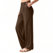 Women's Linen Blend Wide Leg Dress Pants – Elastic Waist, Hidden Zipper, Pockets, Breathable Summer Work Attire