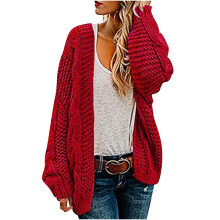 Cardigan til kvinder vinter efterår varm strik cardigan løse, løse, oversized sweatere ensfarvet cardigan med åben front og lomme, rød