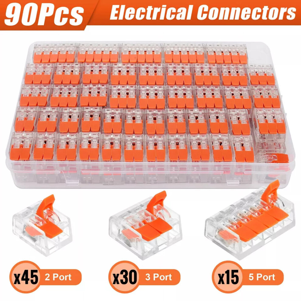 90X For Wago 221 Electrical Connectors Wire Block Clamp Terminal Cable Reusable 9085618252202