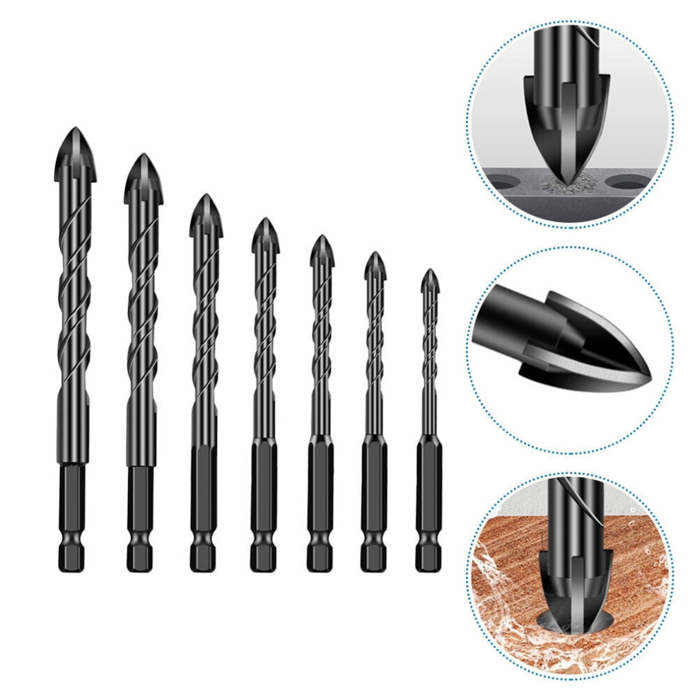 Concrete Masonry Drill Bits Spiral Design Hard Alloy Black 7Pcs 9085618252196