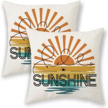 Putetrekk i lin, 20 x 20 tommer, 2 stk., Hello Sunshine & Sea