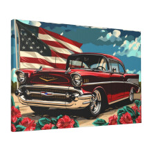 Impression sur toile 16x24 pouces Muscle Car Drapeau américain Art