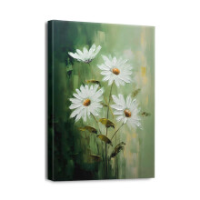 Tableau sur toile Dicilly - Marguerite blanche sur bois vert, 12 x 16