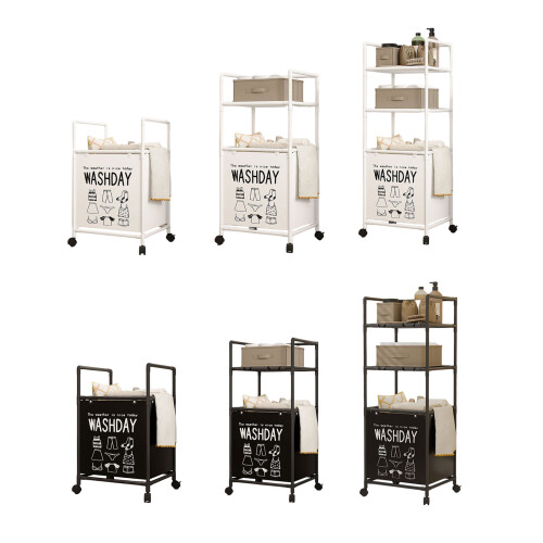 Sturdy Metal Frame Laundry Sorter Basket Bathroom-Single Black 1