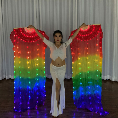 LED Light Up Rainbow Silk Fan Performances Colorful-Right Hand 2