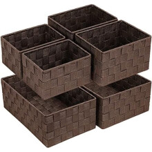 Woven Storage Baskets Set (6-Pack), Large & Small Cube Bins for Bathroom, Drawer, Closet, Shelf, Dresser – Brown