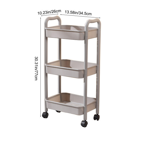Carrello portaoggetti in plastica a 3 ripiani con ruote e braccioli 1