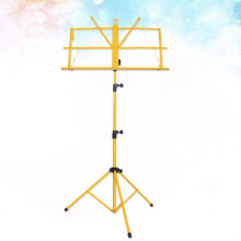 Folding Music Sheet Tripod Stand Metal Music Stand Holder for Carrying Guitar Parts and Accessories (Yellow)