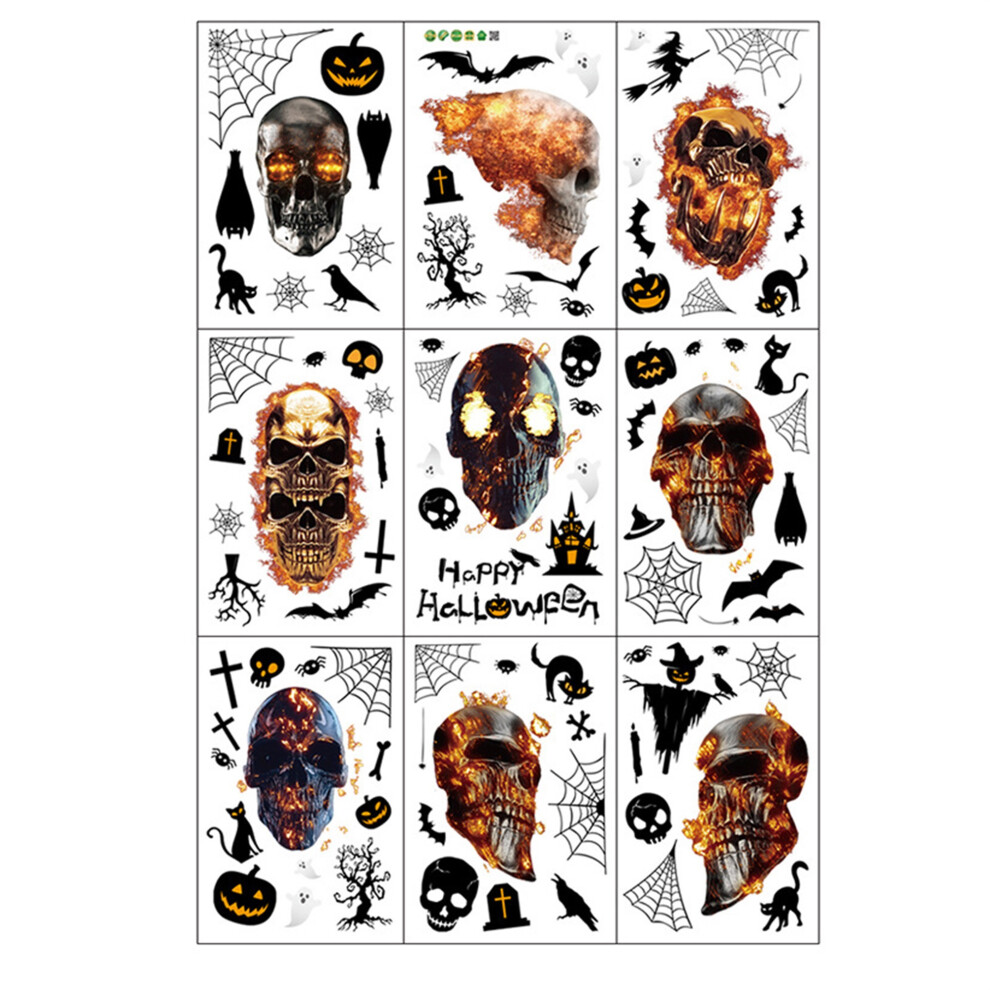 (20Cmx30cm, Multicolor) Halloween Burning Skull Window Clings 9 Sheets Spooky Black Cat Spider Web Gothic Window Stickers For School Shop Home 7315032343906