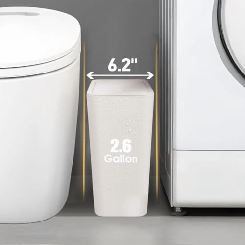 10L Slim Pop-Up Lid Trash Can, 2.6 Gal, 2 Pack White 1