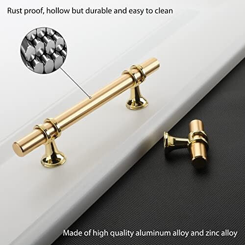 Brushed Gold Cabinet Knobs Zinc Alloy 2 inch 5-Pack 2