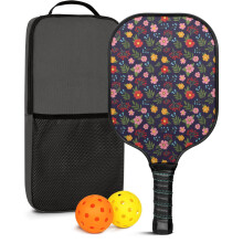 Pickleball Paddles Set with Floral Fiberglass Paddles, 2 Balls & Bag – Compatible with Indoor/Outdoor Play