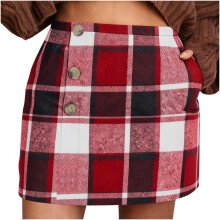 Minigonna a quadri da donna, vita elasticizzata, dettaglio con bottoni, misto lana (50% lana/50% poliestere), linea ad A, gonna casual