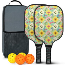 Floral Fiberglass Pickleball Paddles Set 2 pcs with Balls