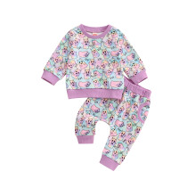 (18-24 Months, Purple) Chlapčenské halloweenske 2-dielne oblečenie s dlhým rukávom a potlačou duchov.