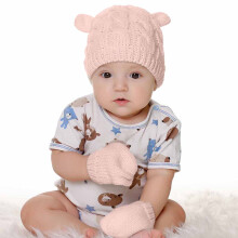 Babymütze und Handschuhset, weiche Neugeborenen-Fäustlinge, gestrickte Kleinkindmütze, Wintermütze und Fäustlinge für Babys