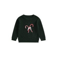 (12-18 Months, Green) Pull de Noël pour petit garçon ou fille, broderie Père Noël/canne à sucre, manches longues, col rond, grosse maille.