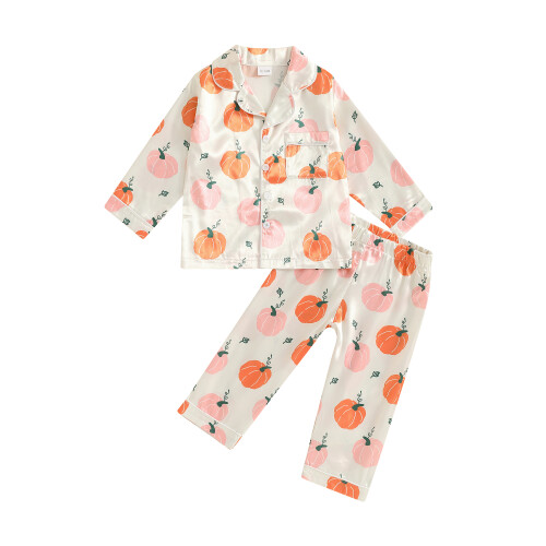 (3-4 Years, Apricot) Σετ πιτζάμας σατέν 2 τεμάχια