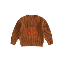(0-6 Months, Khaki) Halloween-Strickpullover für Jungen, langärmelig, Rundhalsausschnitt, Pullover mit Kürbisprint