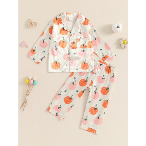 (3-4 Years, Apricot) Σετ πιτζάμας σατέν 2 τεμάχια 2