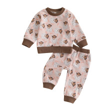 (6-9 Months, Coffee) Vianočné outfity pre batoľatá - mikina a nohavice so Santa Clausom, 2-dielna súprava oblečenia