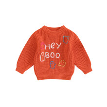 (18-24 Months, Orange) Newborn Baby Halloween Sweater Casual Letter Ghost Embroidery Knitted Long Sleeve Pullover Infant Knitwear for Toddler