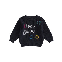 (12-18 Months, Black) Newborn Baby Halloween Sweater Casual Letter Ghost Embroidery Knitted Long Sleeve Pullover Infant Knitwear for Toddler