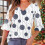 Γυναικεία Μπλούζα με Στάμπα και V-Neck, Πλισέ, Μανίκια στο Ένα Τέταρτο, Βολάν – Άνετο 2