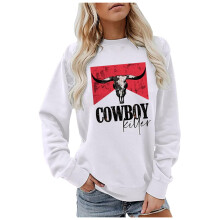 Sweat-shirts graphiques pour femmes, style cowboy vintage, imprimé manches longues, col rond, coupe décontractée, pulls tendance automne-hiver