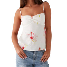 (M, Pink) Women's Tie Backless Cami Tops Sleeveless Spaghetti Strap Floral Print Camisole Tank Tops