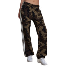 (XL, Army Green) Dames joggingbroek met camouflageprint en strepen, elastische taille, lange casual broek met zakken voor dagelijks gebruik.