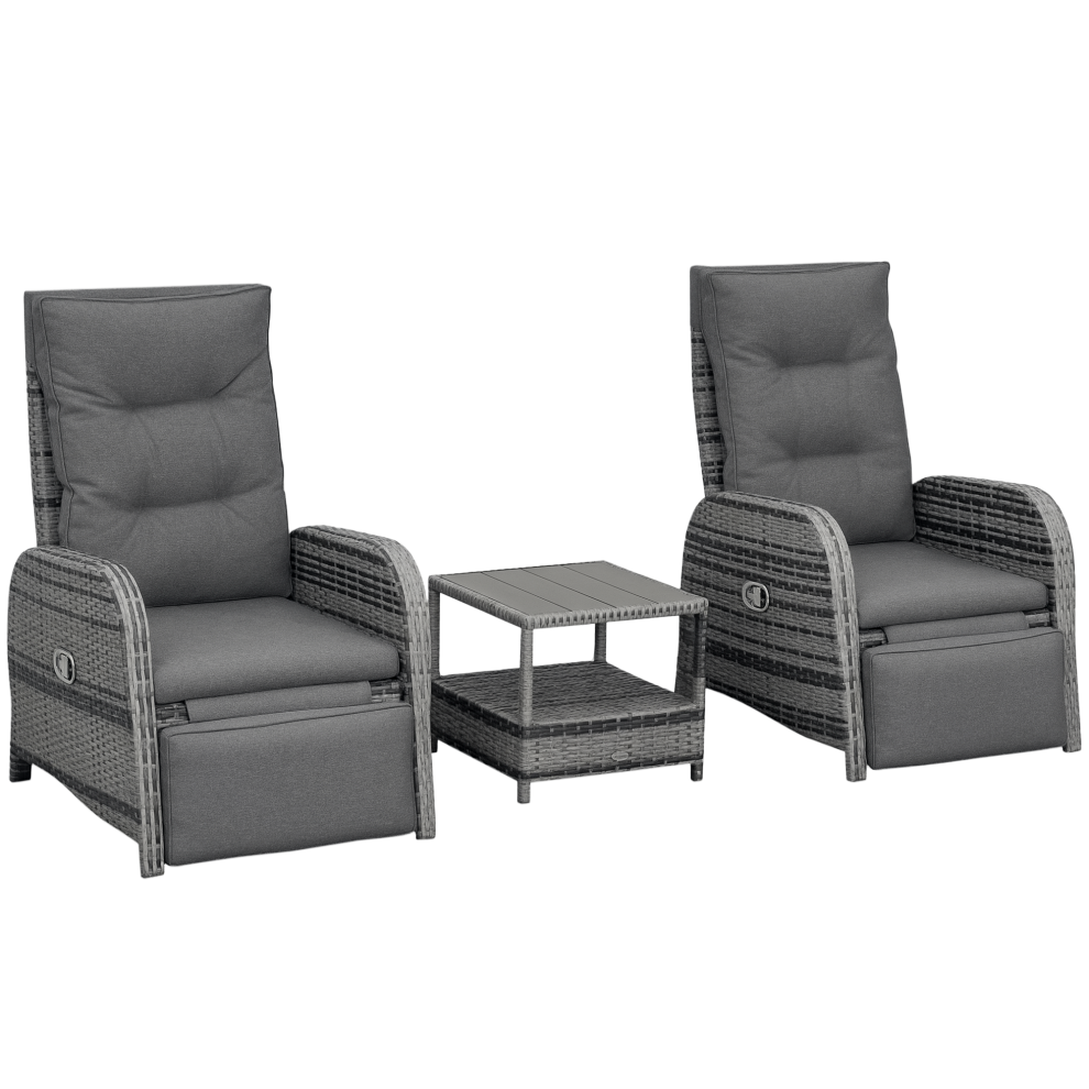Outsunny 2 Seater Patio Wicker Chaise Lounge Sofa Set with Fabric