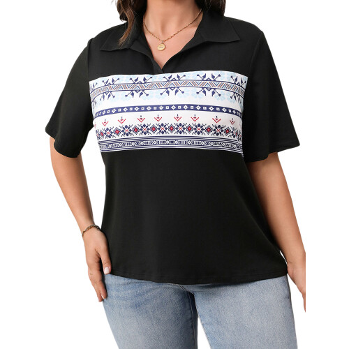 (XL, Black) Γυναικείο Plus Size Ριχτό Μπλούζα