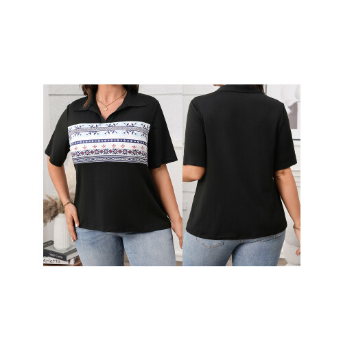 (XL, Black) Γυναικείο Plus Size Ριχτό Μπλούζα 1