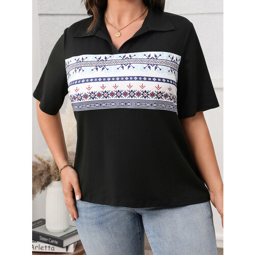 (XL, Black) Γυναικείο Plus Size Ριχτό Μπλούζα 2