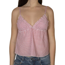 (S, Red) Damen Sommer-Camisole, lässiges gestreiftes Tanktop mit V-Ausschnitt, rückenfreiem Spaghettiträgern und ärmellosem Design