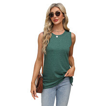 (XXL, Dark Green) Women Solid Tunic Tank Tops Loose Round Neck Sleeveless Split Hem Shirts Casual Summer Streetwear