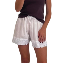 (M, White) Short d'été ample pour femme, décontracté, en dentelle, à taille élastique, idéal pour les vacances, la plage ou le streetwear.