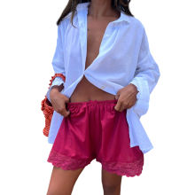 (S, Red) Short d'été ample pour femme, décontracté, en dentelle, à taille élastique, idéal pour les vacances, la plage ou le streetwear.