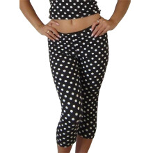 (L, Black) Legging capri à pois pour femme, taille basse, coupe slim, idéal pour l'été