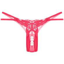 Women's Watermelon Red Pearl & Beaded Rose Embroidery T-back G-string Thong – Free Size, Period Underwear for Teens, Compatible with Sensitive Skin