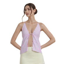 (M, Pink) Women Tank Tops Stripe Backless Tie-Up Halter Neck Vests Summer Sleeveless Tops Streetwear