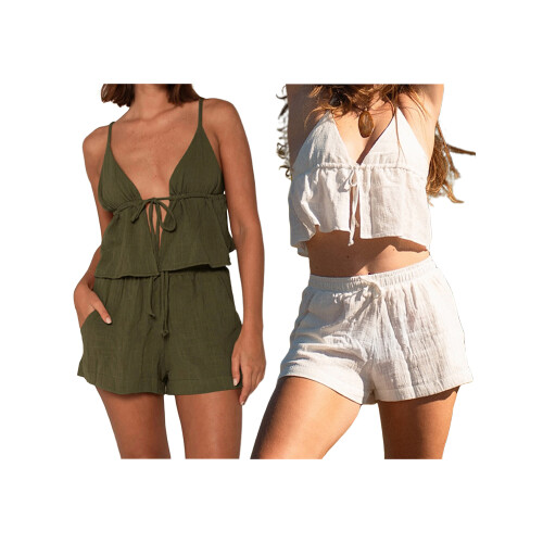 (M, White) Conjunto feminino de uso casual. 2